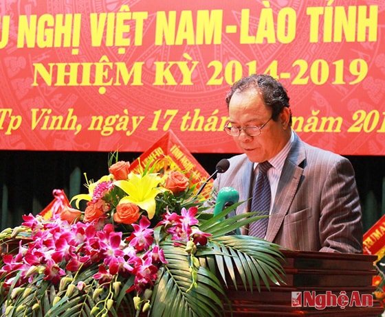 Đồng chí Tạ Minh Châu, Nguyên phó trưởng ban đối ngoại Trung ương Đảng, Nguyên Đại sứ nước CHXHCN Việt Nam tại CHDCND Lào phát biểu tại Đại hội