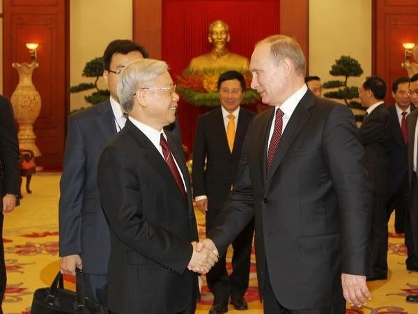Tổng Bí thư Nguyễn Phú Trọng tiếp Tổng thống Liên bang Nga Vladimir Putin thăm cấp Nhà nước tới Việt Nam. (Ảnh: Trí Dũng/TTXVN)