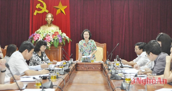 Phó trưởng ban Văn hóa - Xã hội HĐND tỉnh Tôn Thị Cẩm Hà chủ trì cuộc thẩm tra