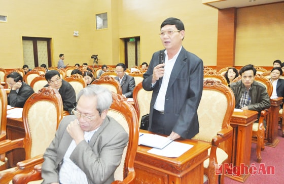 Đại diện Thường trực HĐND huyện Diễn Châu nêu ý kiến tại hội nghị