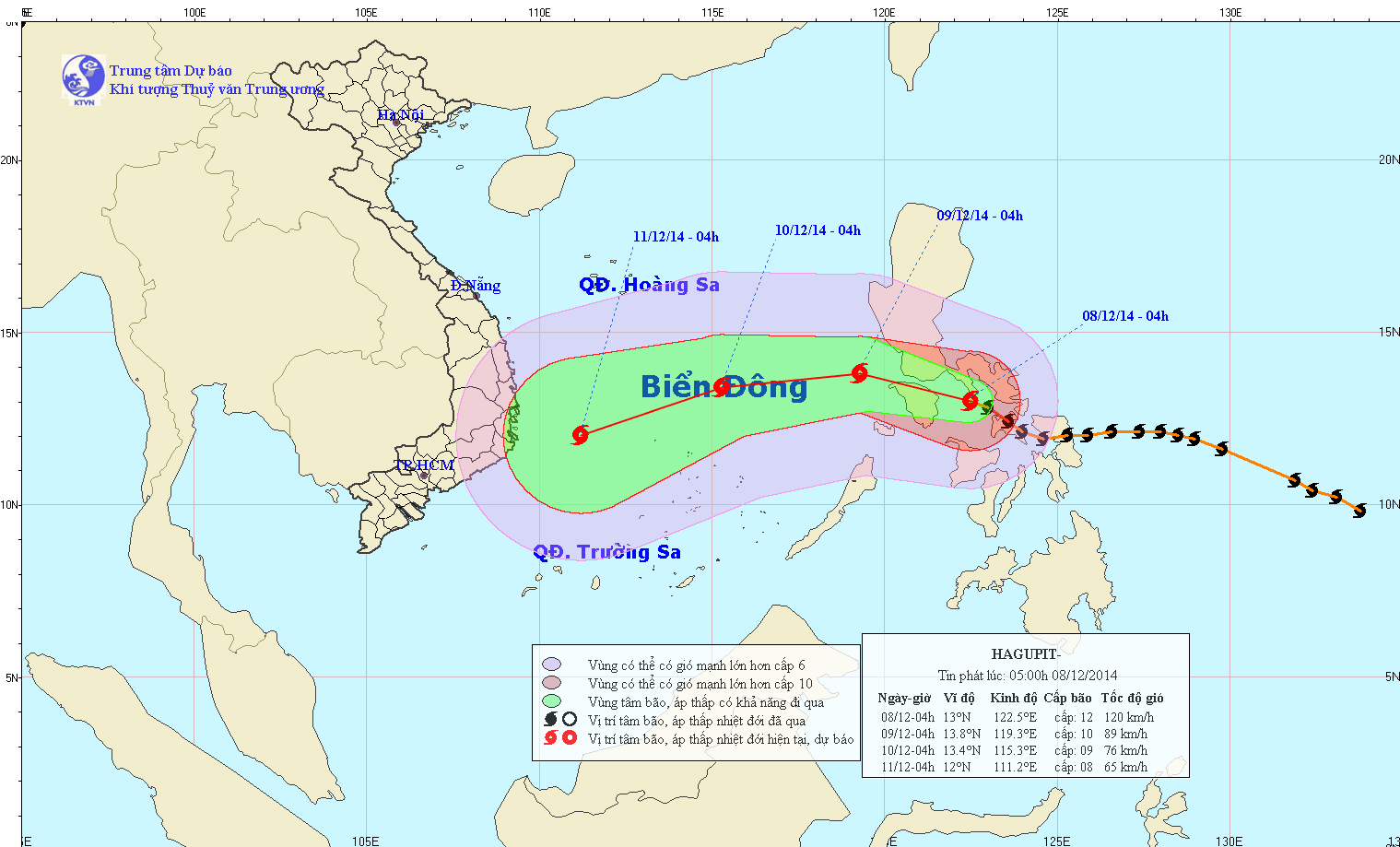 Vị trí và đường đi của bão.  Ảnh: Trung tâm Dự báo Khí tượng Thủy văn Trung ương 