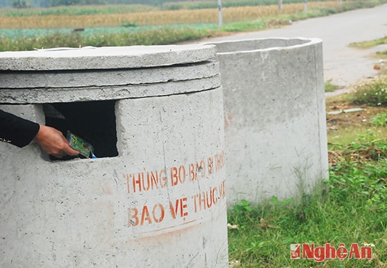 Trên cánh đồng rau Diễn Thành  quy định điểm bỏ phế thải thuốc BVTV, không đúng quy định sẽ bị phạt theo nội quy của xóm đã đề ra