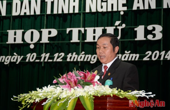 Đồng chí Trần Ngọc Sơn - Phó Chánh án Tòa án nhân dân tỉnh báo cáo công tác ngành năm 2014