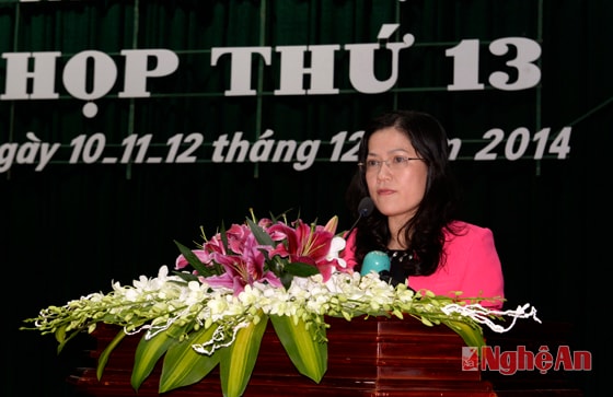 Đại biểu Nguyễn Thị Kim Chi trình bày báo cáo tổng hợp thảo luận tổ