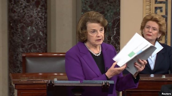 Chủ tịch Ủy ban Tình báo Thượng viện Dianne Feinstein thảo luận về phúc trình mới, được công bố tại Thượng viện.Ảnh: internet