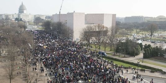 Hàng chục nghìn người biểu tình tuần hành tại Washington. Ảnh: AFP/Saul Loeb