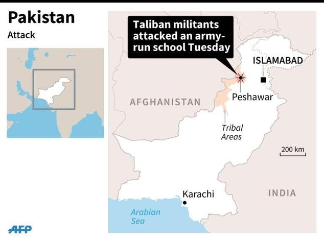 Sơ đồ vị trí ngôi trường bị tấn công tại Peshawar, tây bắc Pakistan.