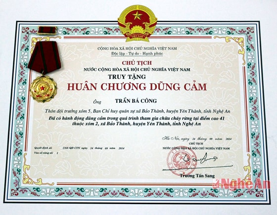 “Huân chương dũng cảm” do Chủ tịch nước quyết định