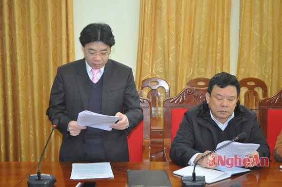 Đồng chí Nguyễn Văn Thông- Trưởng Ban Nội chính Tỉnh ủy báo cáo