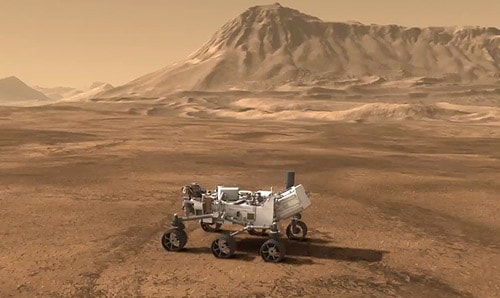 Mô phỏng xe tự hành Curiosity trên bề mặt hành tinh đỏ. Ảnh: NASA