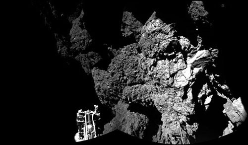 Robot Phiale đáp xuống bề mặt sao chổi. Hình ảnh được công bố hôm 13/11. Ảnh:  AP