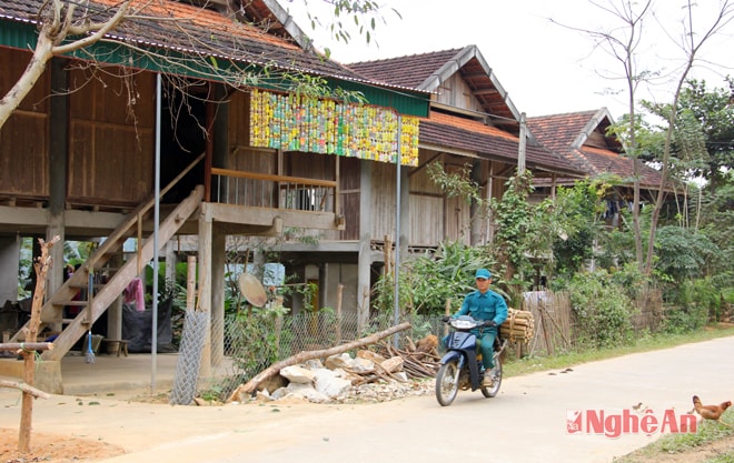 Những ngôi nhà sàn “kiểu mới” nằm san sát nhau.