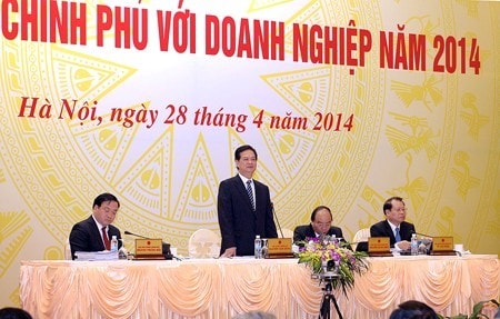 Thủ tướng và các Phó Thủ tướng tại Hội nghị Thủ tướng Chính phủ với doanh nghiệp. Ảnh VGP