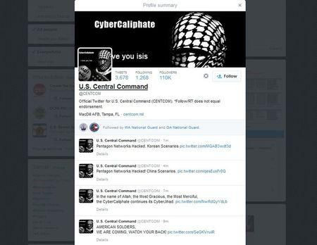Tài khoản Twitter của Bộ Chỉ huy quân đội Mỹ ở Trung Đông bị hack (Ảnh: Reuters)