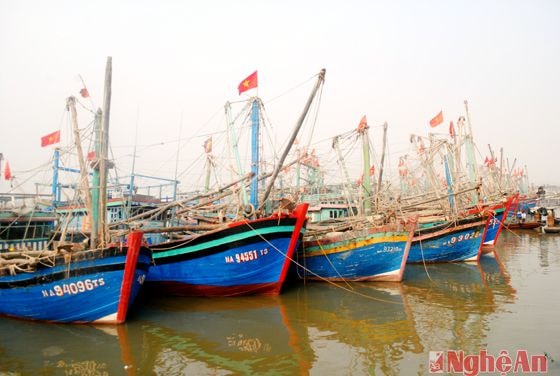 Đội tàu cá vươn khơi của phường Quỳnh Phương (TX. Hoàng Mai).