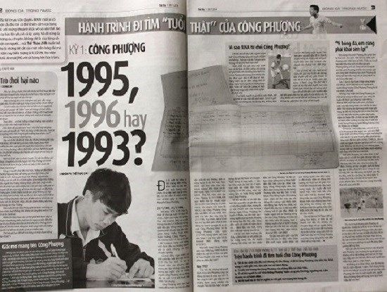 Bài viết “Hành trình đi tìm tuổi thật của đội trưởng U.19 VN Công Phượng: 19 hay 21 tuổi?” đăng trên báo Thể thao 24h. Ảnh: baochivietnam.com.vn