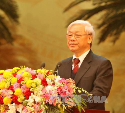 Tổng Bí thư Nguyễn Phú Trọng đọc diễn văn tại buổi lễ. 