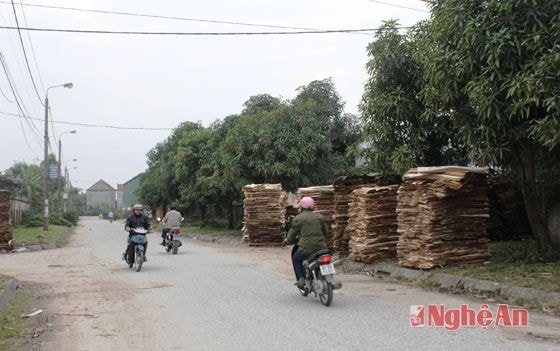 Công ty TNHH Xuân Ngọc ngang nhiên biến đường thành bãi tập kết nguyên vật liệu (ảnh chụp ngày 3/2/2015)