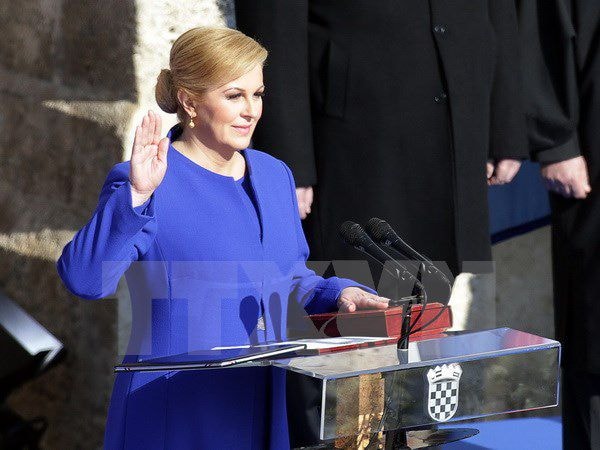 Bà Kolinda Grabar-Kitarovic tại lễ tuyên thệ nhậm chức ở Zagreb. (Nguồn: AFP/TTXVN)