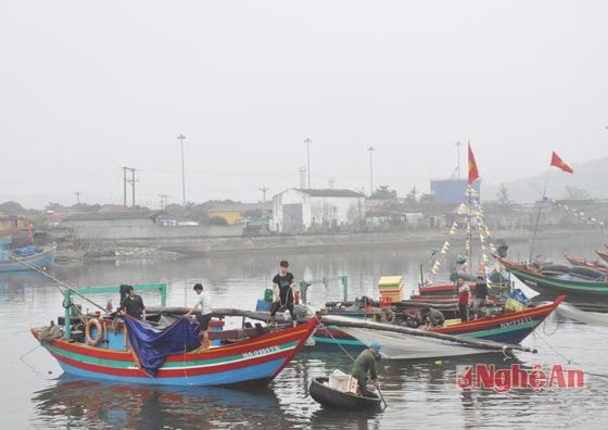 Những chiếc thuyền đánh bắt gần bờ xuất hành đầu tiên đã trở về vào sáng 4 tết