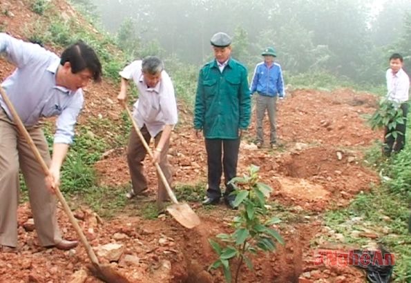 Lãnh đạo huyện trồng cây ở Nghĩa Trang liệt sỹ