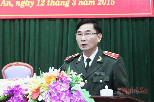 Thiếu tướng Nguyễn Xuân Lâm, Giám đốc Công an tỉnh Nghệ An phát biểu.