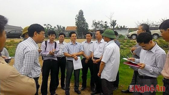 Các cơ quan thú y và cán bộ huyện Quỳnh Lưu kiểm tra thực trạng ngao chết tại xã Sơn Hải (Quỳnh Lưu)