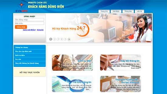 Trang web chăm sóc khách hàng của Điện lực Nghệ An.