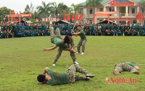 Pha biểu diễn vũ thuật hấp dẫn tại lễ ra quân ở thành phố Vinh