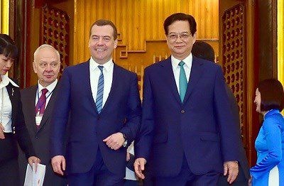 Dư luận quốc tế cho rằng chuyến thăm Việt Nam của Thủ tướng Nga Dmitry Medvedev sẽ mở ra chương mới trong quan hệ giữa hai nước. Ảnh: VGP