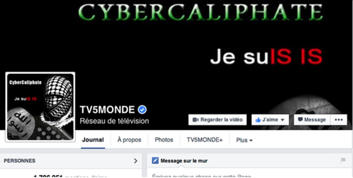 Hình ảnh cắt ra từ trang Facebook của kênh TV5 khi bị nhóm tin tặc Cyber Caliphate tấn công tối 8/4. Ảnh: Le Monde