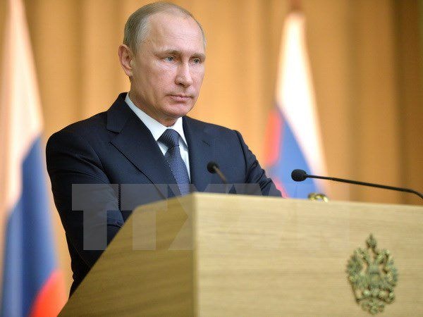 Tổng thống Nga Vladimir Putin phát biểu tại một hội nghị ở Moskva ngày 24/3. Nguồn: AFP/TTXVN