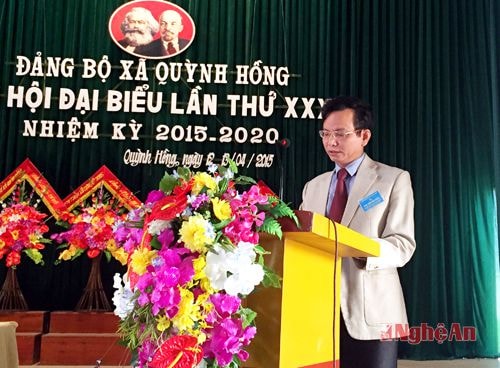 Đc Hoàng Danh Lai - Phó bí thư huyện ủy - Chủ tịch UBND huyện Quỳnh Lưu phát biểu tại đại hội
