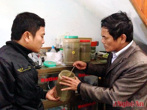 Lương y Bùi Đức Lục (Thị trấn Lạt, Tân Kỳ) bốc thuốc cho người bệnh.