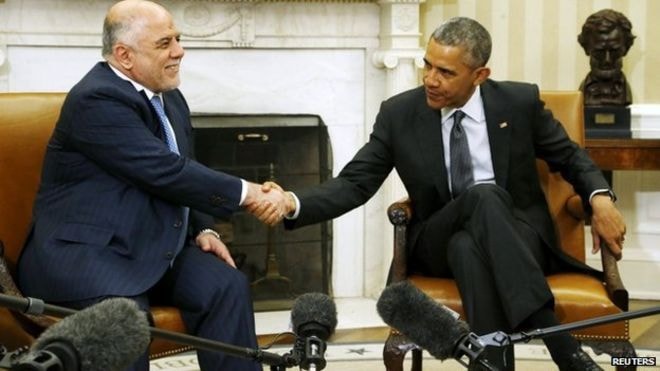 Tổng thống Mỹ Barack Obama (phải) tiếp Thủ tướng Iraq Haidar al-Abadi tại Nhà Trắng ngày 14/4.