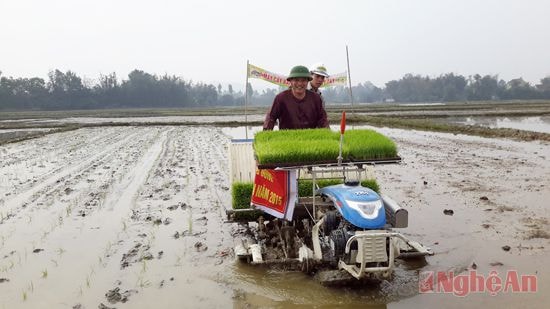 Trình diễn máy cơ giới sản xuất nông nghiệp ở Hưng Nguyên. Ảnh: P.H