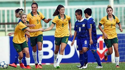 Niềm vui chiến thắng của các nữ cầu thủ ĐT U20 Australia trước đội bạn Thái-lan. (ảnh: VFF)