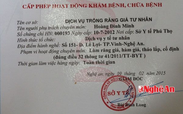 Phạm vi hoạt động chuyên môn phòng khám nha khoa Hoàng Thu chỉ là làm răng giả, hàm giả, tháo lắp, cố định.