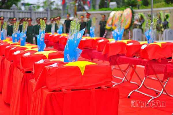 29 hài cốt liệt sỹ được phủ quốc kỳ đỏ thắm