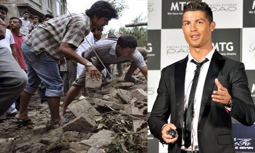 Ủng hộ tiền cho các nạn nhân động đất Nepal là việc làm từ thiện mới nhất của Ronaldo (phải). Ảnh: AP