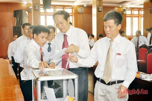 Các đại biểu bỏ phiếu bầu BCH Đảng bộ ĐH Vinh nhiệm kỳ 2015 -2020