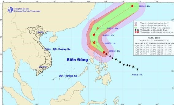 Sơ đồ đường đi của bão Noul (ảnh: Trung tâm KTTVTƯ)