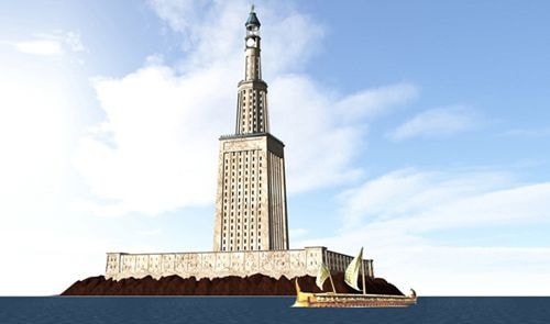  Mô phỏng ngọn hải đăng Alexandria. Ảnh: Wikipedia