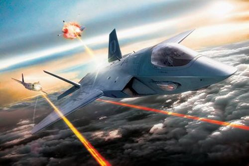 Hình ảnh mô phỏng một cuộc cận chiến giữa các máy bay trang bị vũ khí laser. Ảnh: Breaking Defense.