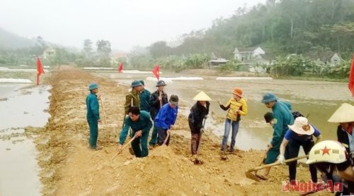 Làm giao thông nội đồng ở xã Nam Tân.