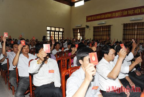 Các đại biểu thông qua Nghị quyết Đảng bộ huyện Quỳnh Lưu, nhiệm kỳ 2015 -2020