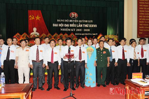 BCH Đảng bộ huyện Quỳnh Lưu nhiệm kỳ 2015 -2020 ra mắt, nhận nhiệm vụ trước Đại hội