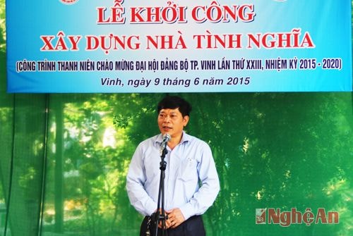 Nguyễn Quốc Thanh – Thành ủy viên, Trưởng ban Dân vận Thành ủy cảm ơn các đoàn viên, thanh niên Thành đoàn Vinh đã có công trình mang ý nghĩa đặc biệt chào mừng Đại hội Đảng bộ Thành phố Vinh lần thứ XXIII. Hy vọng rằng tuổi trẻ thành phố tiếp tục phát huy tinh thần nhiệt huyết đóng góp nhiều hơn nữa cho sự phát triển của thành phố đỏ anh hùng.