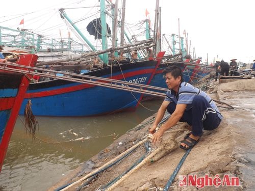 Chủ tàu Bùi Khẹt đang neo tàu vào bến. 