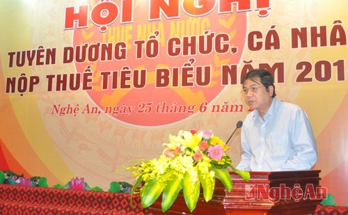 Đồng chí Vũ Kim Hảo - Phó Vụ trưởng Vụ Tổ chức cán bộ Tổng cục Thuế, phát biểu tại hội nghị